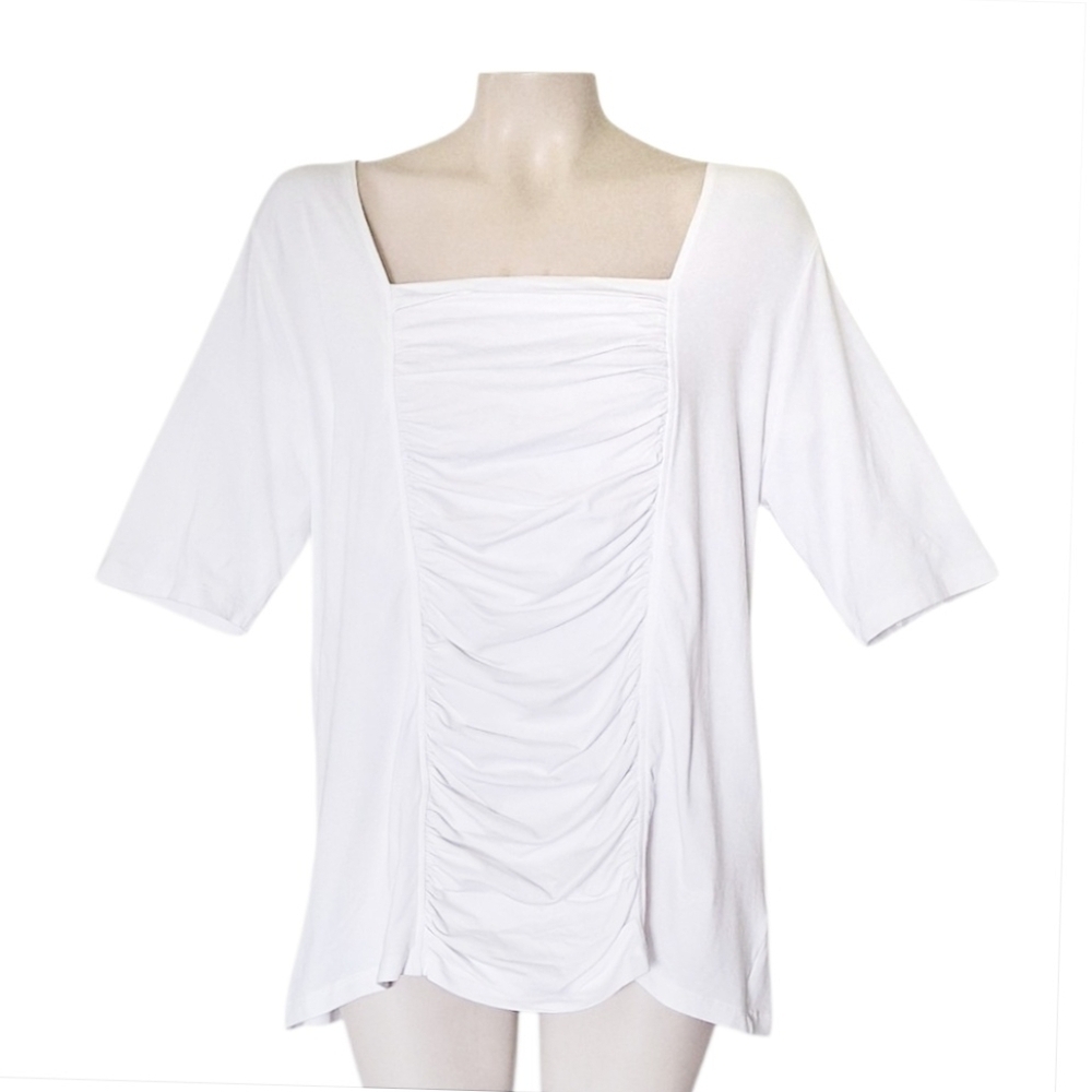 Soft Surroundings White Ruched Top Angelcore Neutral Coastal